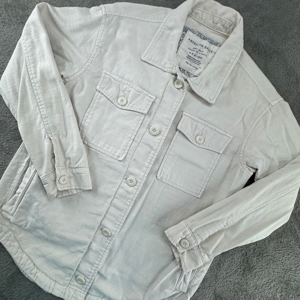 American Eagle Shacket Women XS Cream Excellent Cotton Utility Jacket 41-1813